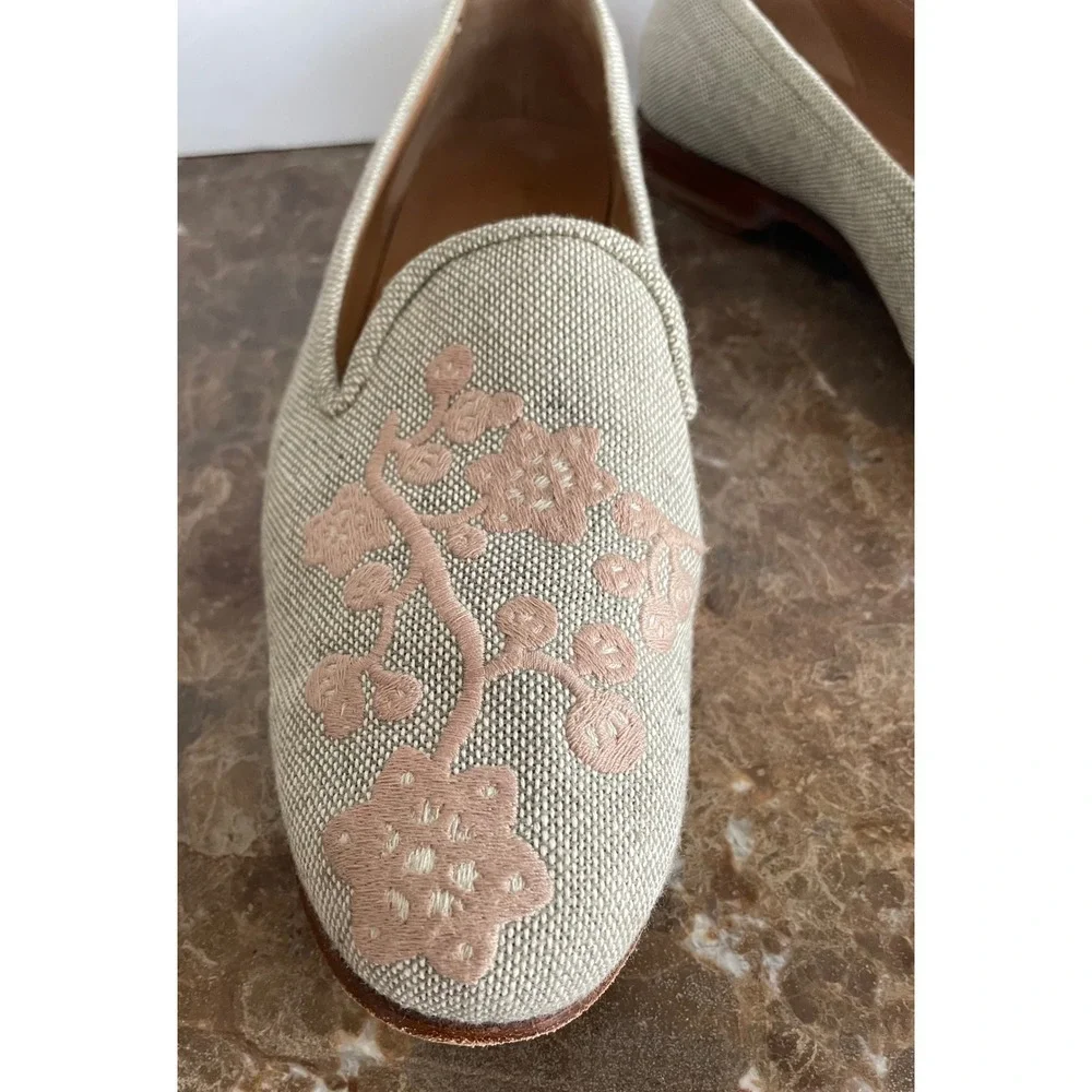 Stubbs & Wootton Palm Beach Womens Linen Floral Embroidered Loafers Coastal 9